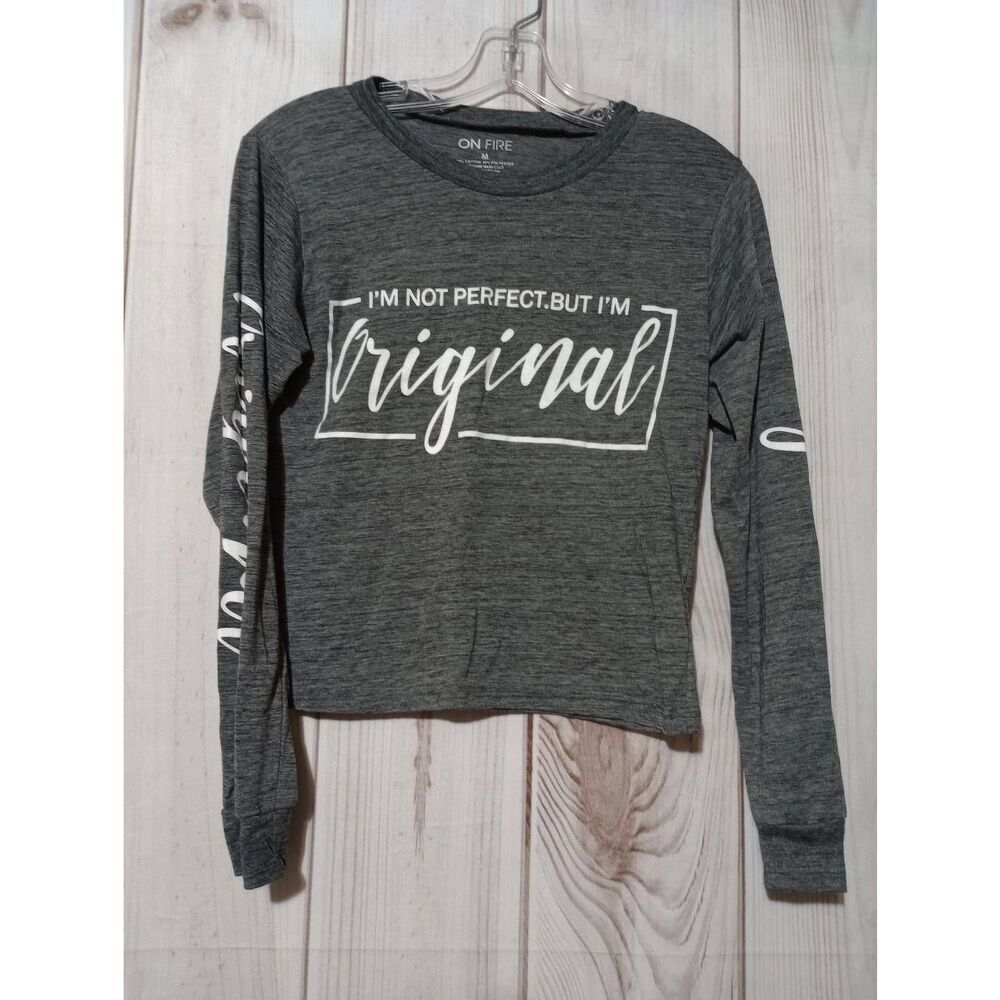 On Fire Shirt Ladies Medium Grey Long Sleeve Tshirt Original Graphics